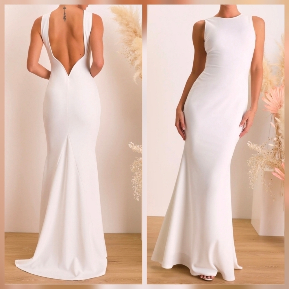Lulus Va Va Voom White Backless Sleeveless Mermaid Wedding Maxi Dress, Size XL